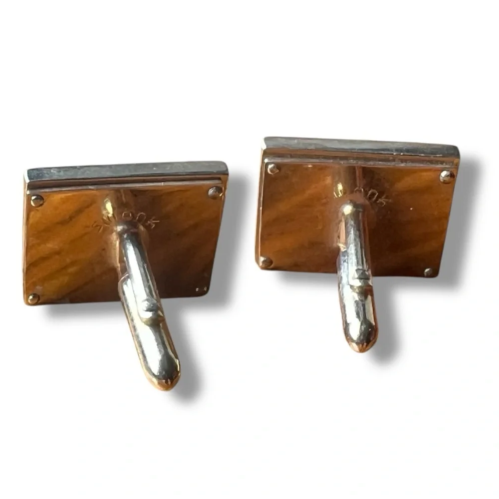 Vintage Swank Mother of Pearl Angling Fishing Themed Gold Cufflinks
